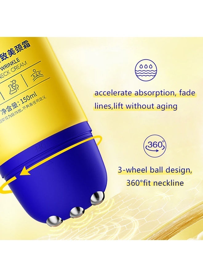 HUNMUI Peptide Light Wrinkle Tightening Neck Cream-150ml Neck Cream With Roller, Neck Tightening Treatment, Anti-aging Firming Lifting Neck Cream, Hyaluronic Acid Reduces Wrinkles, Suitable For Crepey Skin Body Care, Smooths Wrinkles & Fine Lines - Image 2